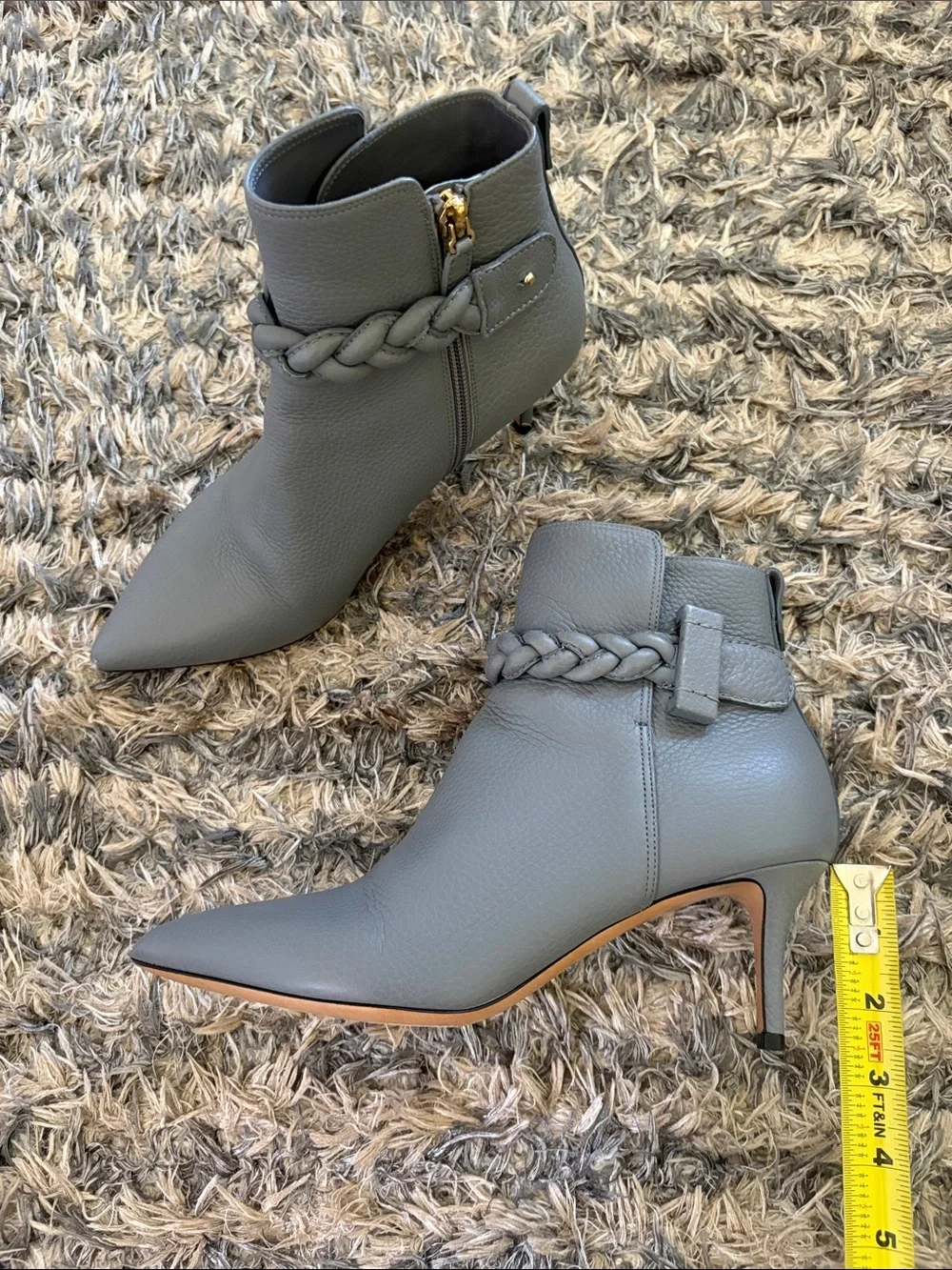 Valentino Garavani Gray Braided Leather Boots Size 39 Box Dustbag Heels 2.5”